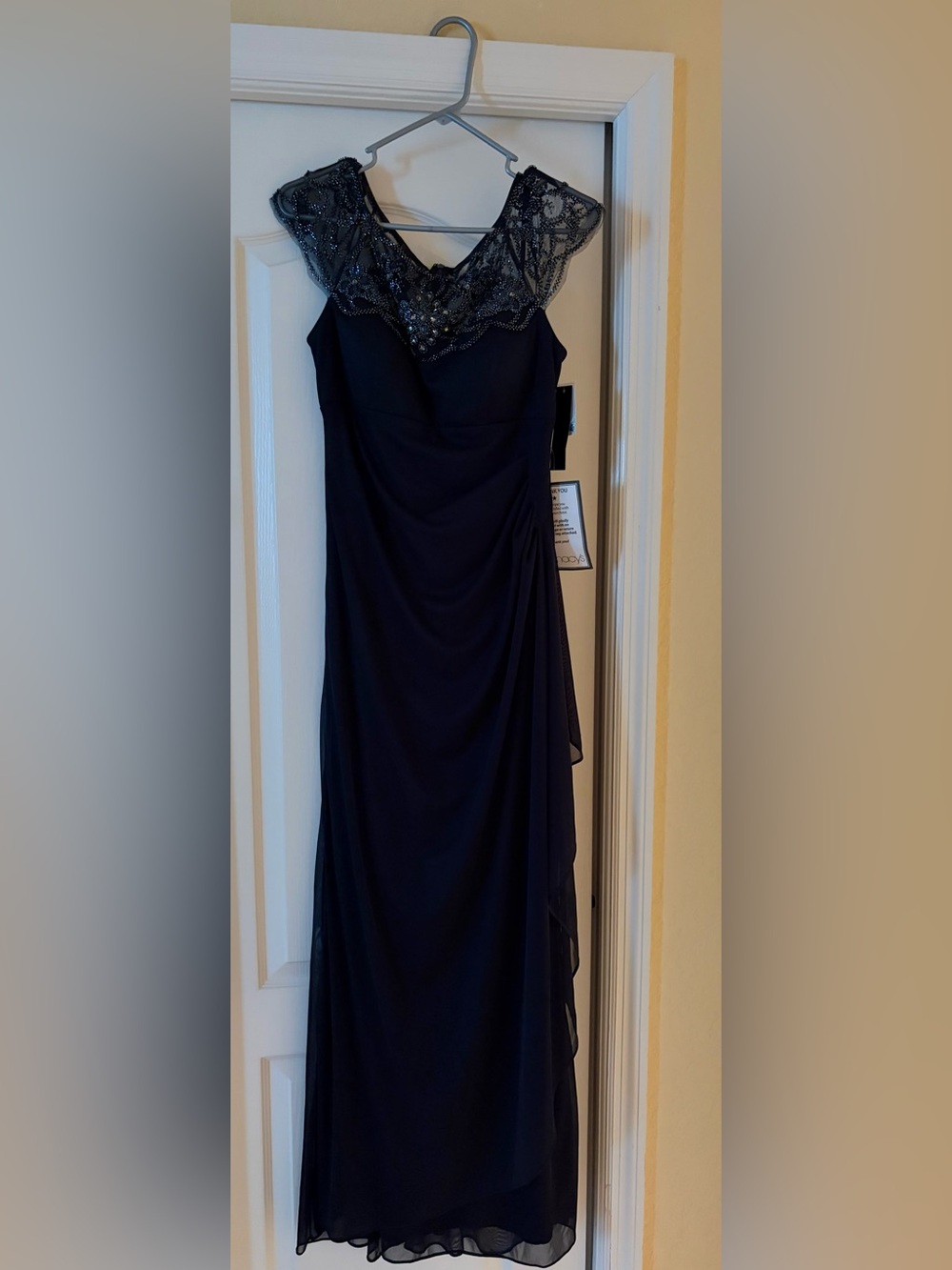 Xscape - Beaded, Jewel-Neck Evening Dress - Navy - Size 6